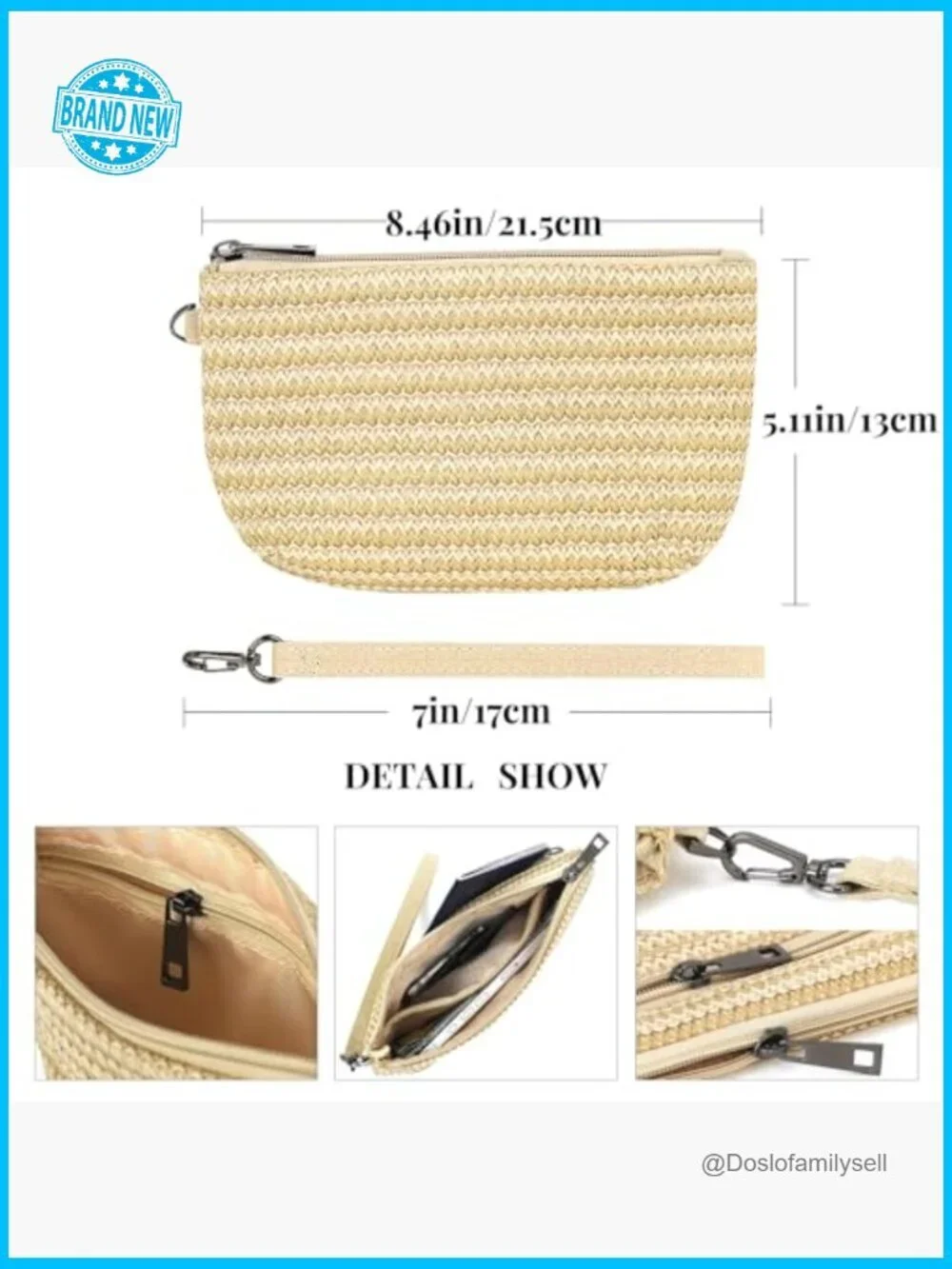 Woven Straw Wristlet Clutch 3-Zip Original Design Wristlet Wallet Handbag